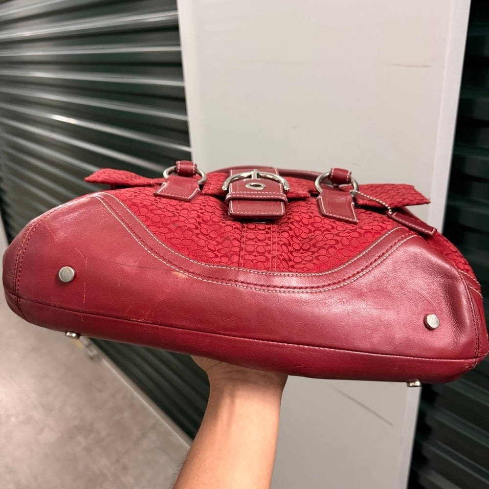 Vintage Coach buckle large shoulder bag satchel red canvas y2k - Picture 4 of 6